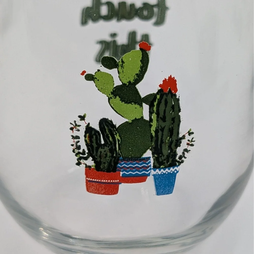 Can't Touch This Cactus Stemless Wine Glass Clear Desert Pun Barware